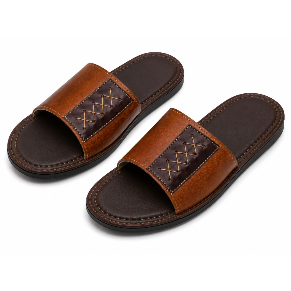 Men Wears Two Tone Brown Slide